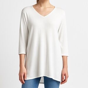 Indigenous elevated basics organic cotton knit pleat back tunic top L white